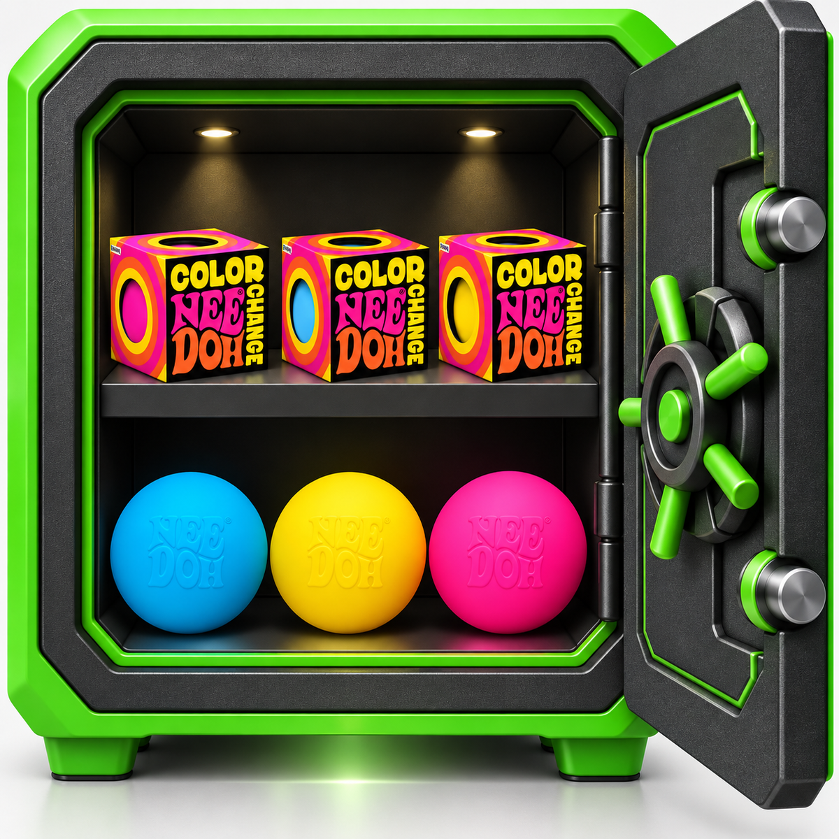 Nee Doh Groovy Glob Color Change stress balls in blue, yellow, and pink