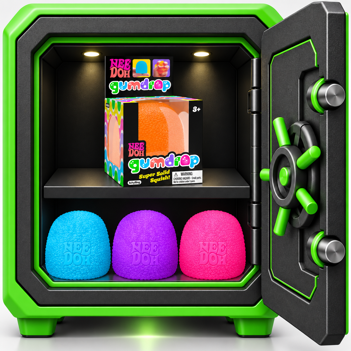 Nee Doh Gumdrop squishy toys in blue, purple, pink, and orange