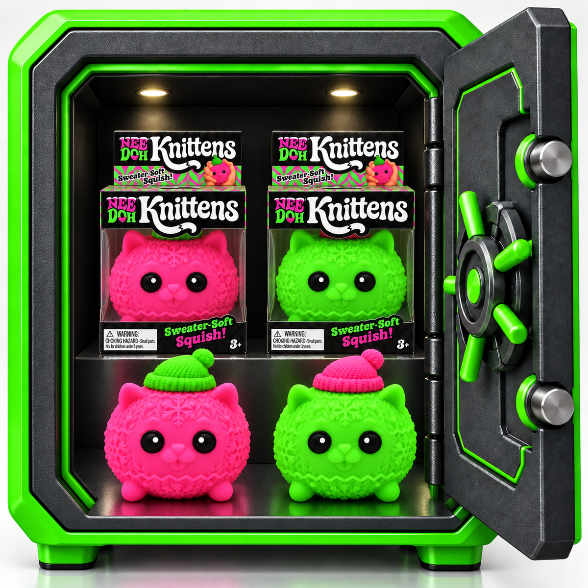 Nee Doh Knittens squishy cat toys in pink and green